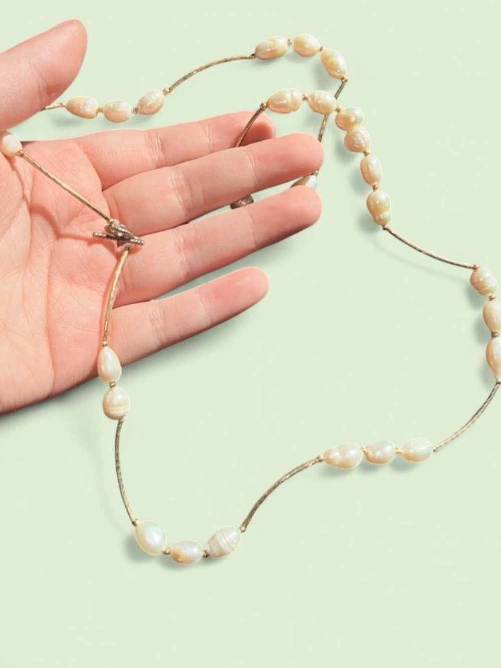 Delicate Cream Pearl Station Necklace with earrings